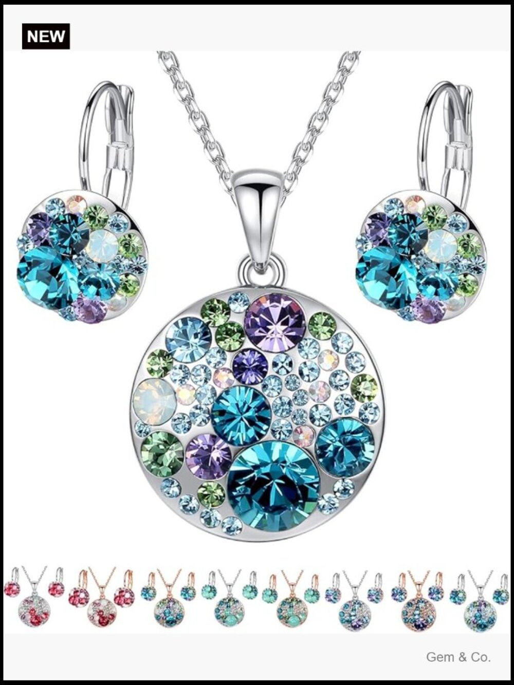 Crystal Jewelry Set Pendant Necklace Earring, 18+2 Inch Chain, Gift Box